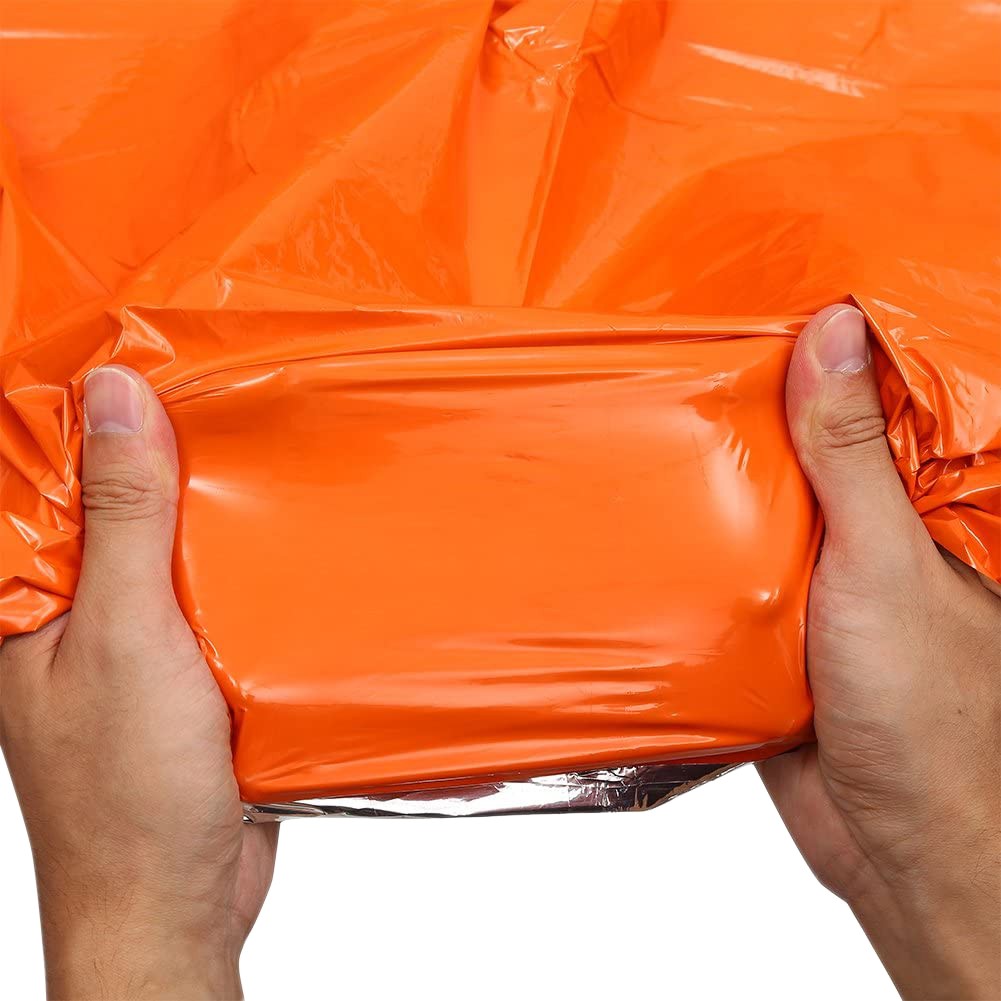 Couverture De Survie Réutilisable 215x90 Cm – Sac De Bivouac Orange Imperméable Avec Sifflet D'urgence